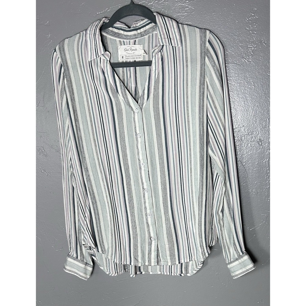 Women's Old Ranch 100% Organic Cotton Long Sleeve Button Down V Neck Collar M